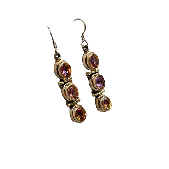 Sterling Silver Dangles Earrings Pierced Dangles Color Changing Glass Stones - Picture 1 of 8
